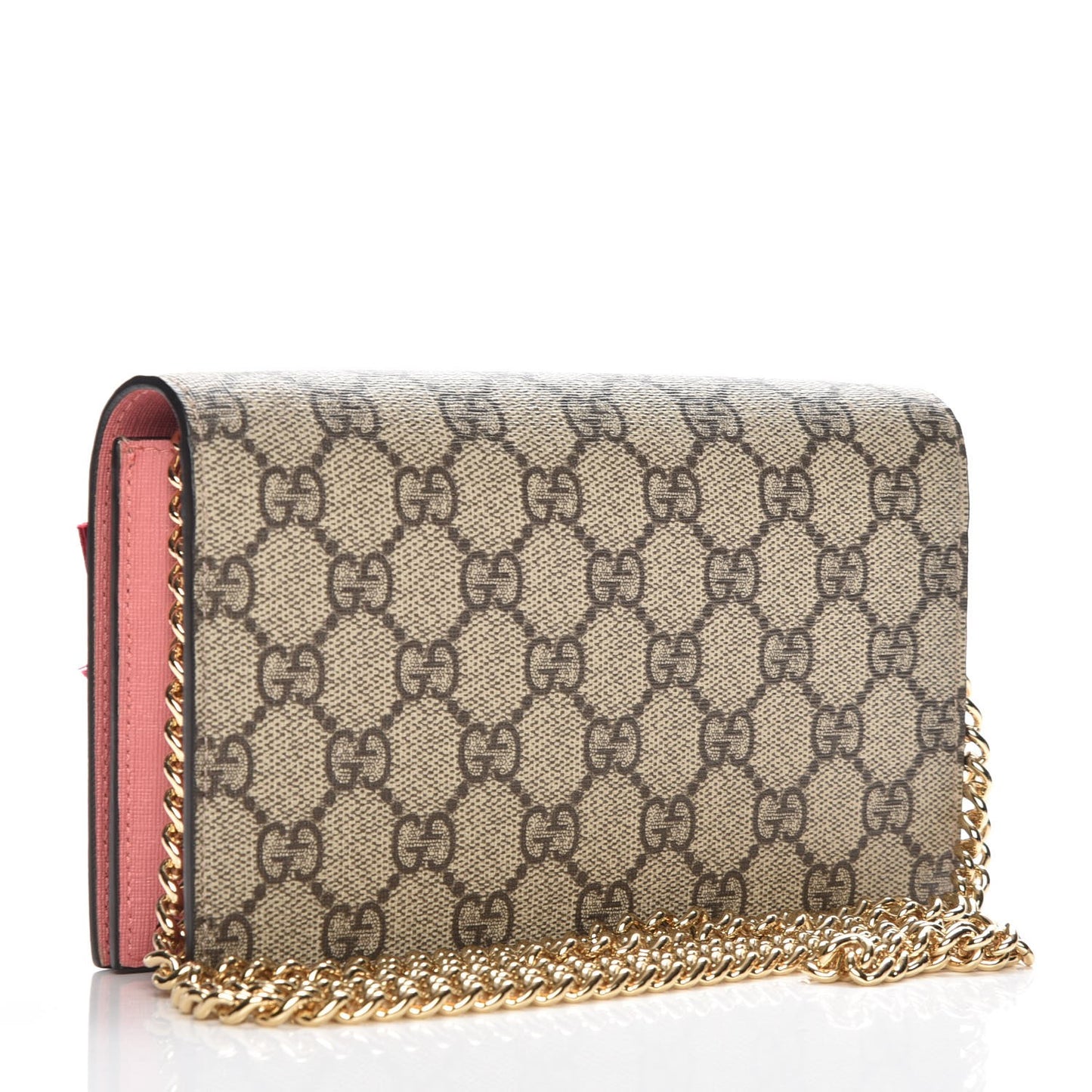 GG Supreme Monogram Face Embroidered Chain Wallet Pink
