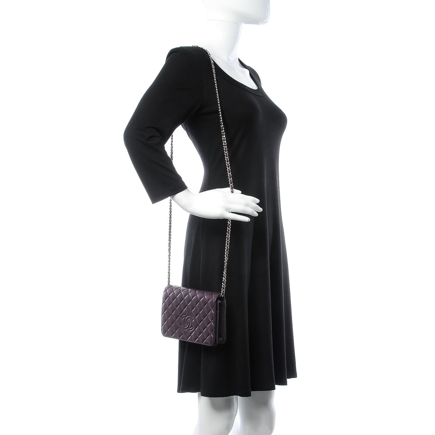 Caviar Quilted Diamond CC Wallet On Chain WOC Dark Purple