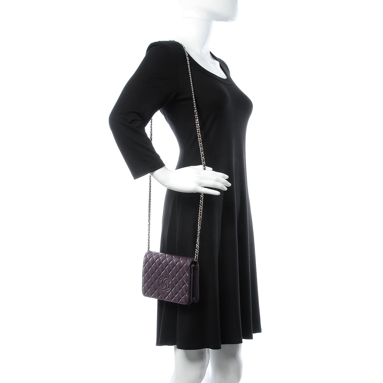 Chanel Caviar Quilted Diamond CC Wallet On Chain WOC Dark Purple 2 of 9