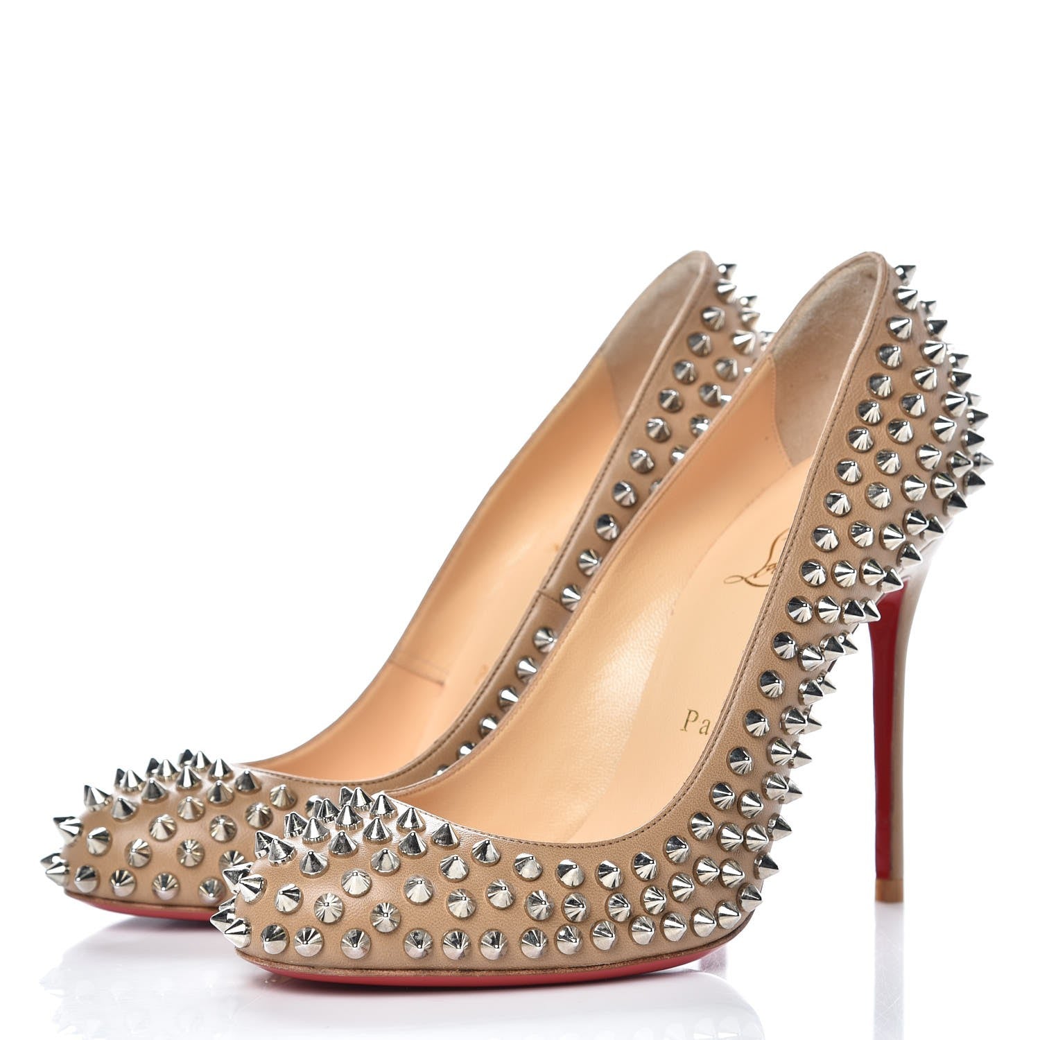 Christian Louboutin Nappa Fifi Spikes 100 Pumps 37 Corde Silver 3 of 7