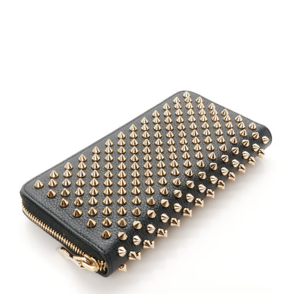 Christian Louboutin Calfskin Panettone Spiked Zip Around Wallet Black Gold 4 of 8