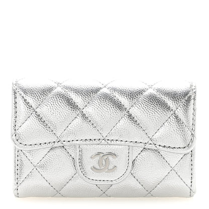 Chanel Glittered Metallic Caviar Quilted Flap Card Holder Wallet Silver 1 of 9