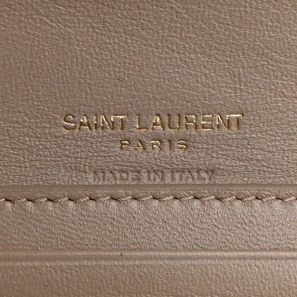 Saint Laurent Grain De Poudre Matelasse Chevron Cassandre Monogram Compact Tri Fold Wallet Dark Beige 6 of 10