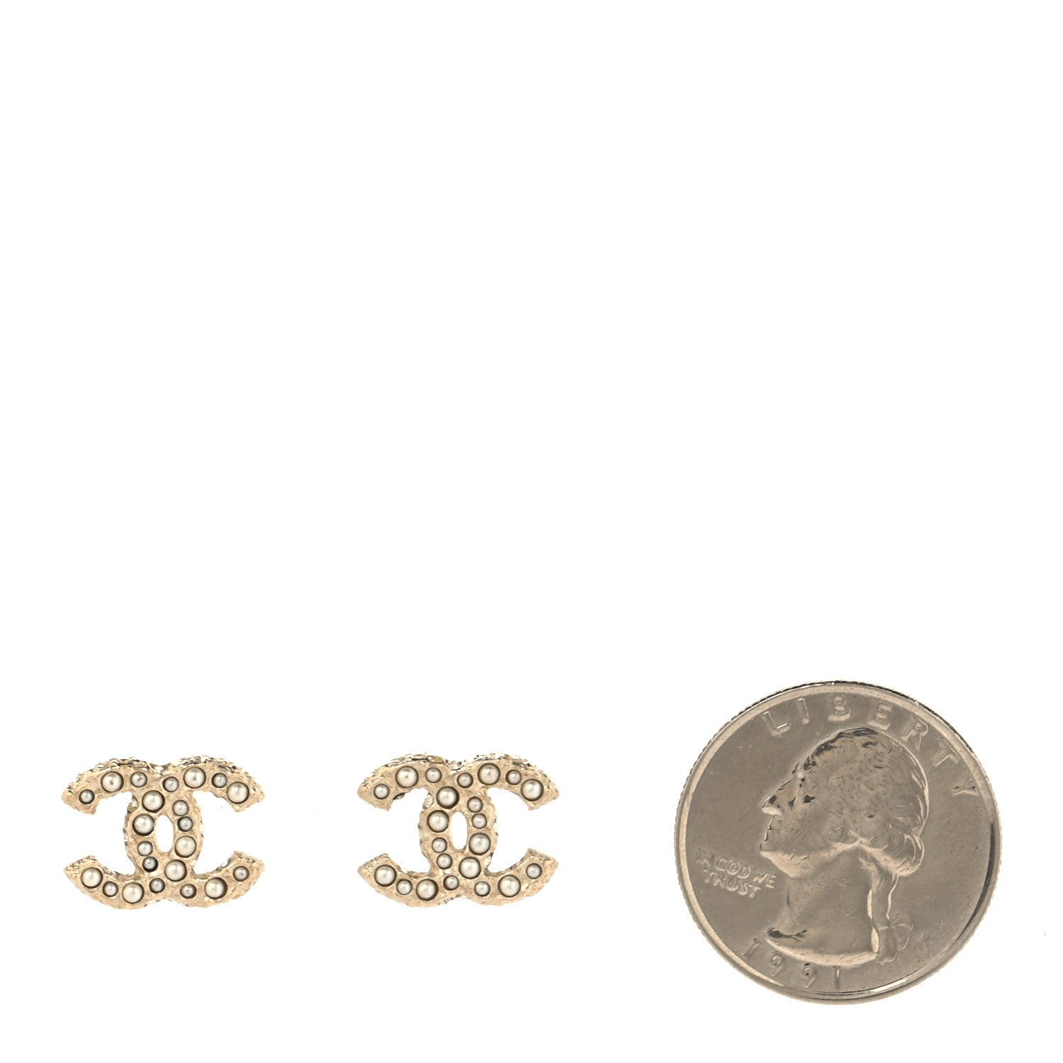 Chanel Metal Graduated Pearl Crystal CC Earrings Light Gold 2 of 5