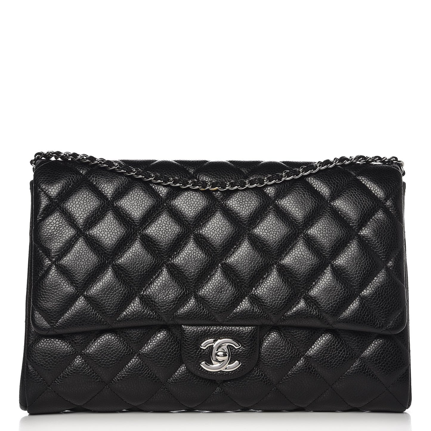 Caviar Quilted Clutch With Chain Flap Black