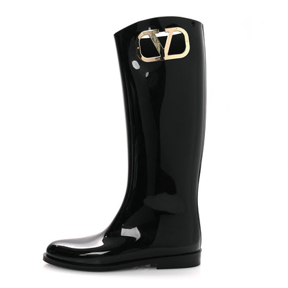 Valentino Garavani Rubber Vlogo Knee High Rain Boots 39 Black 1 of 11