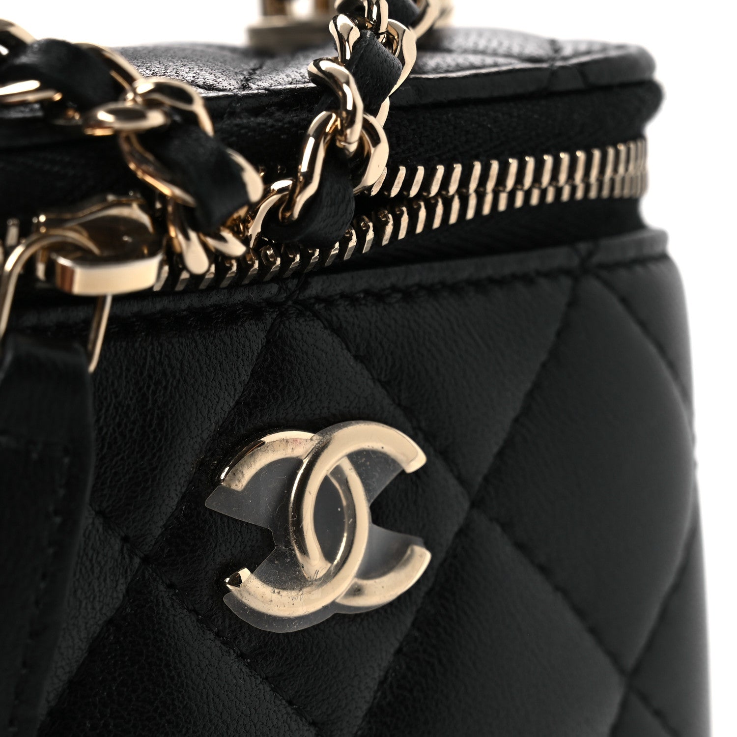 Chanel Lambskin Quilted Top Handle Mini Vanity Case With Chain Black 12 of 13