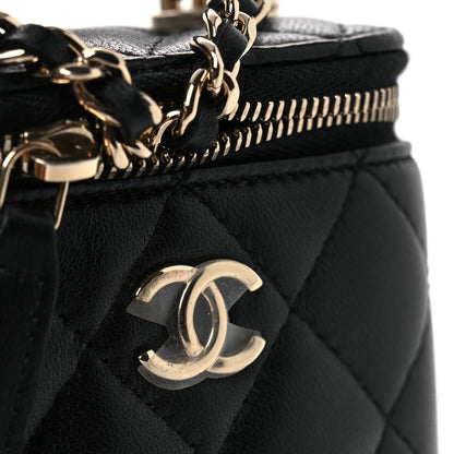 Chanel Lambskin Quilted Top Handle Mini Vanity Case With Chain Black 12 of 13