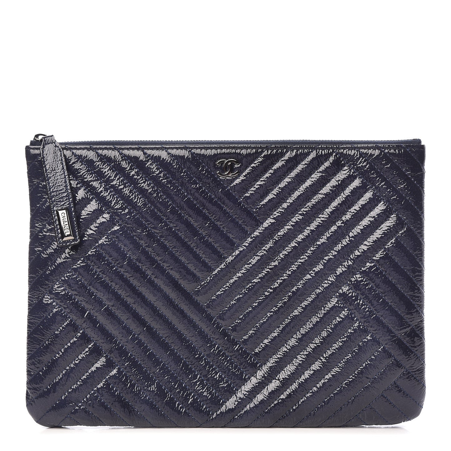 Distressed Patent Chevron Quilted Medium CC Crossing Cosmetic Case Blue