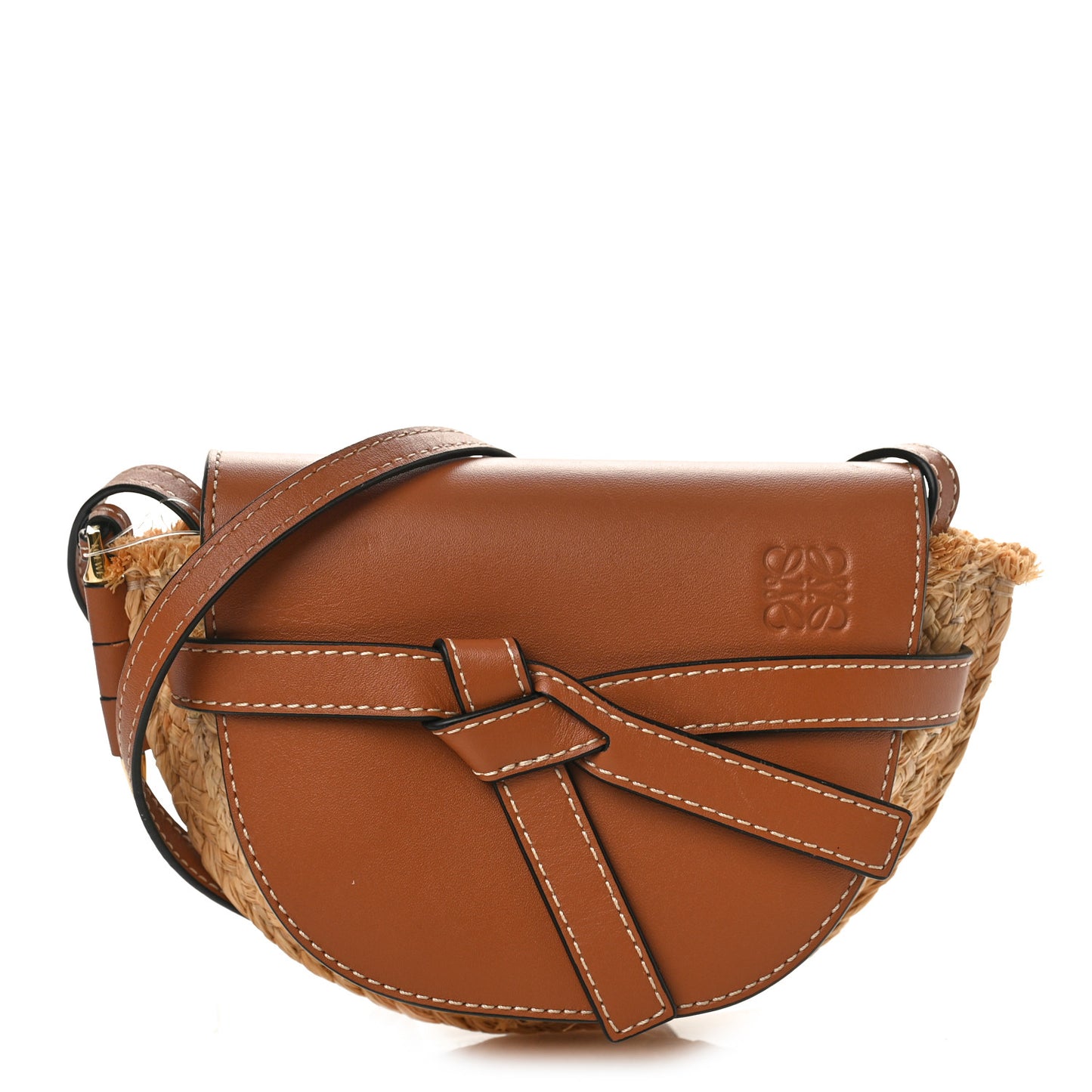 Calfskin Raffia Mini Gate Crossbody Bag Natural Tan