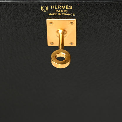 Hermes Chevre Mysore Horseshoe Kelly Sellier 25 Black Rose Pourpre 8 of 11