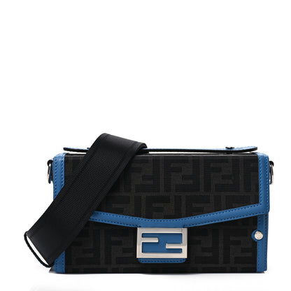 Fendi Recycled Fabric Jacquard Vitello King FF 1974 Baguette Soft Trunk Asfalto Black Fiordaliso 1 of 6