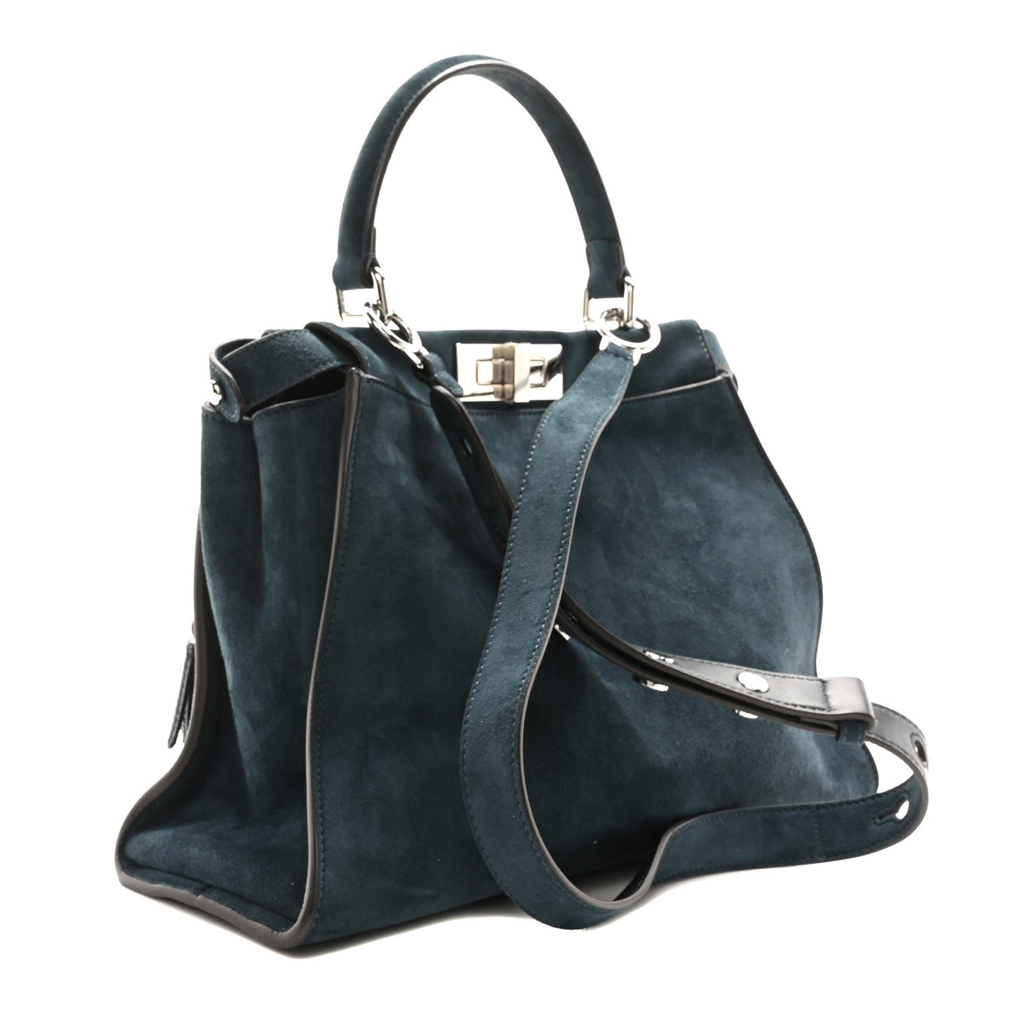Chamois Karung Shiny Nappa Medium 3 Pocket Peekaboo Iconic Satchel Cobalto Petrolio