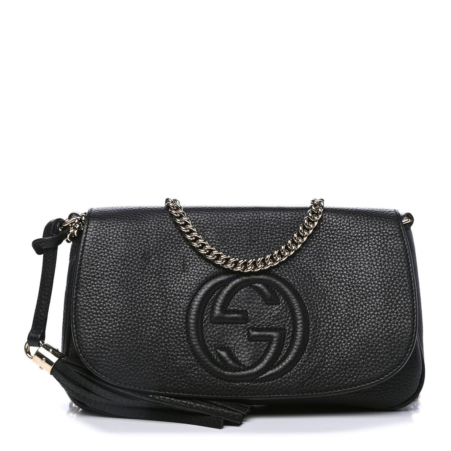 Pebbled Calfskin Medium Soho Flap Crossbody Black