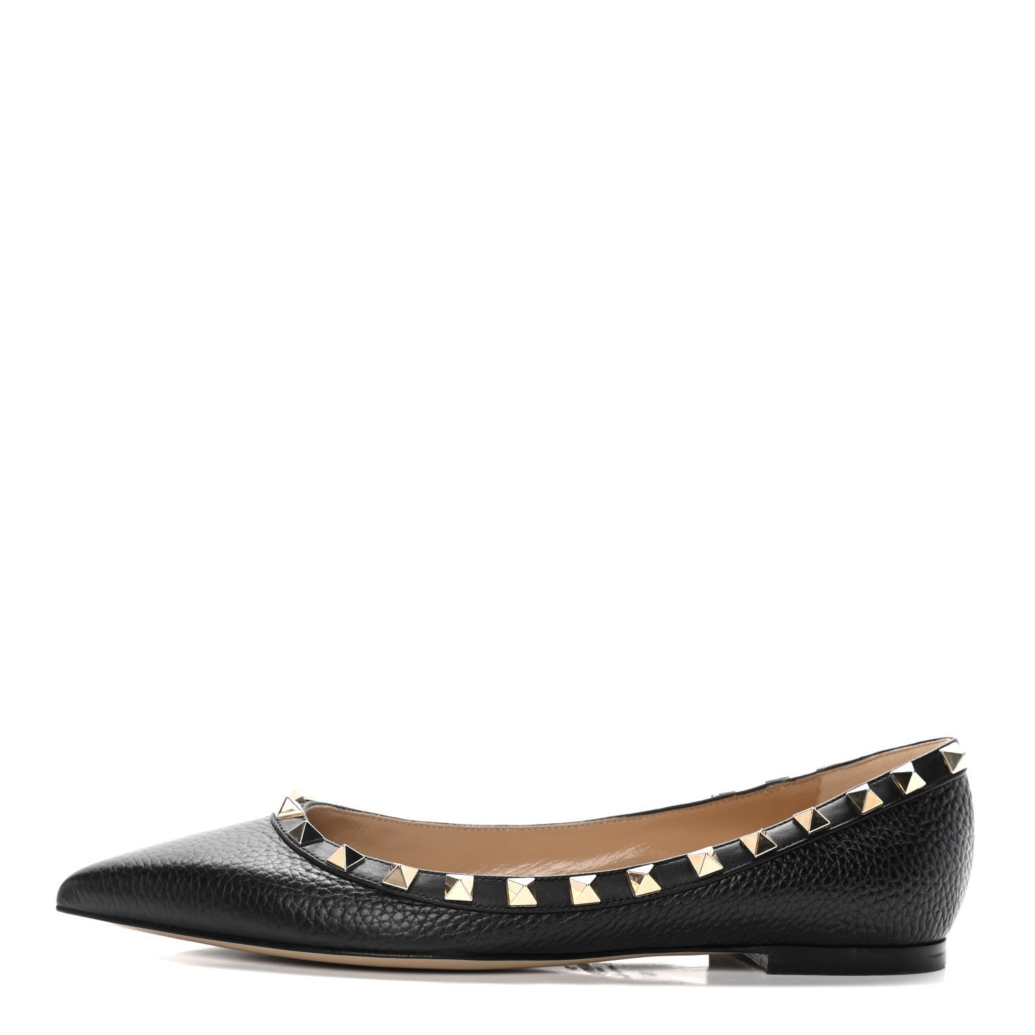 Valentino Garavani Pebbled Calfskin Rockstud Ballerina Flats 36 Black 1 of 12