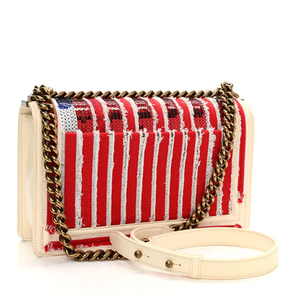 Chanel Sequin Canvas New Medium Cuba Boy Flap White Blue Red 3 of 18