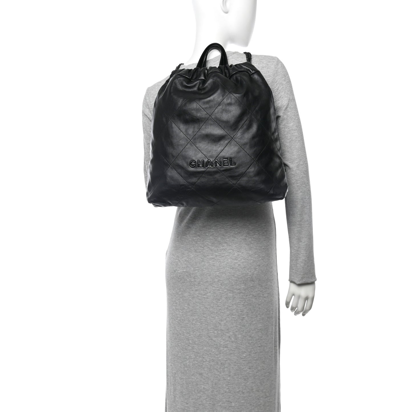 Shiny Calfskin Quilted Chanel 22 Backpack So Black