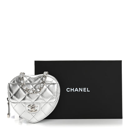 Chanel Metallic Lambskin Quilted CC In Love Heart Waist Belt Bag With Chain Silver 11 of 11