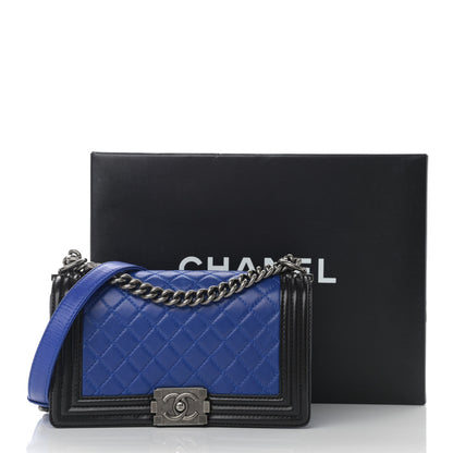 Chanel Lambskin Quilted Bi-Color Medium Boy Flap Black Blue Fonce 17 of 17