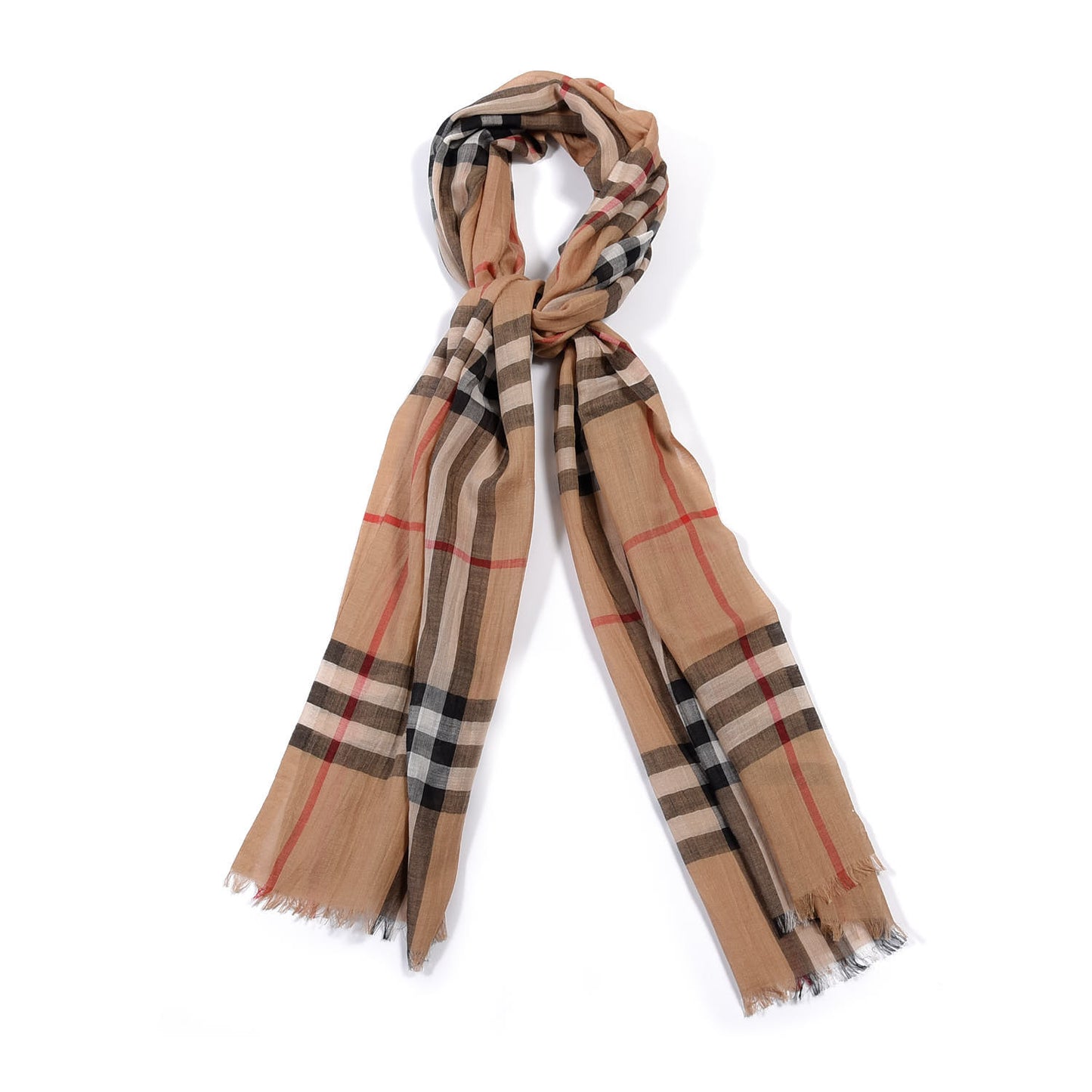 Linen Giant Check Lightweight Scarf Camel