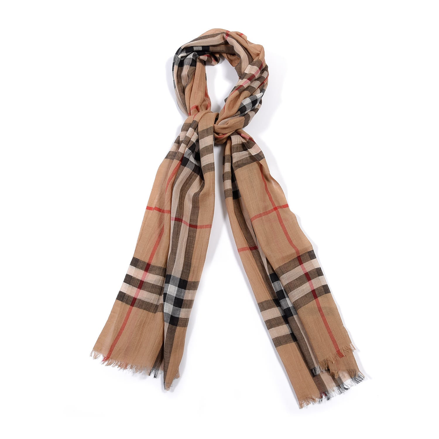 Burberry Linen Giant Check Lightweight Scarf Camel 1 of 3