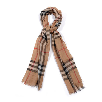 Burberry Linen Giant Check Lightweight Scarf Camel 1 of 3