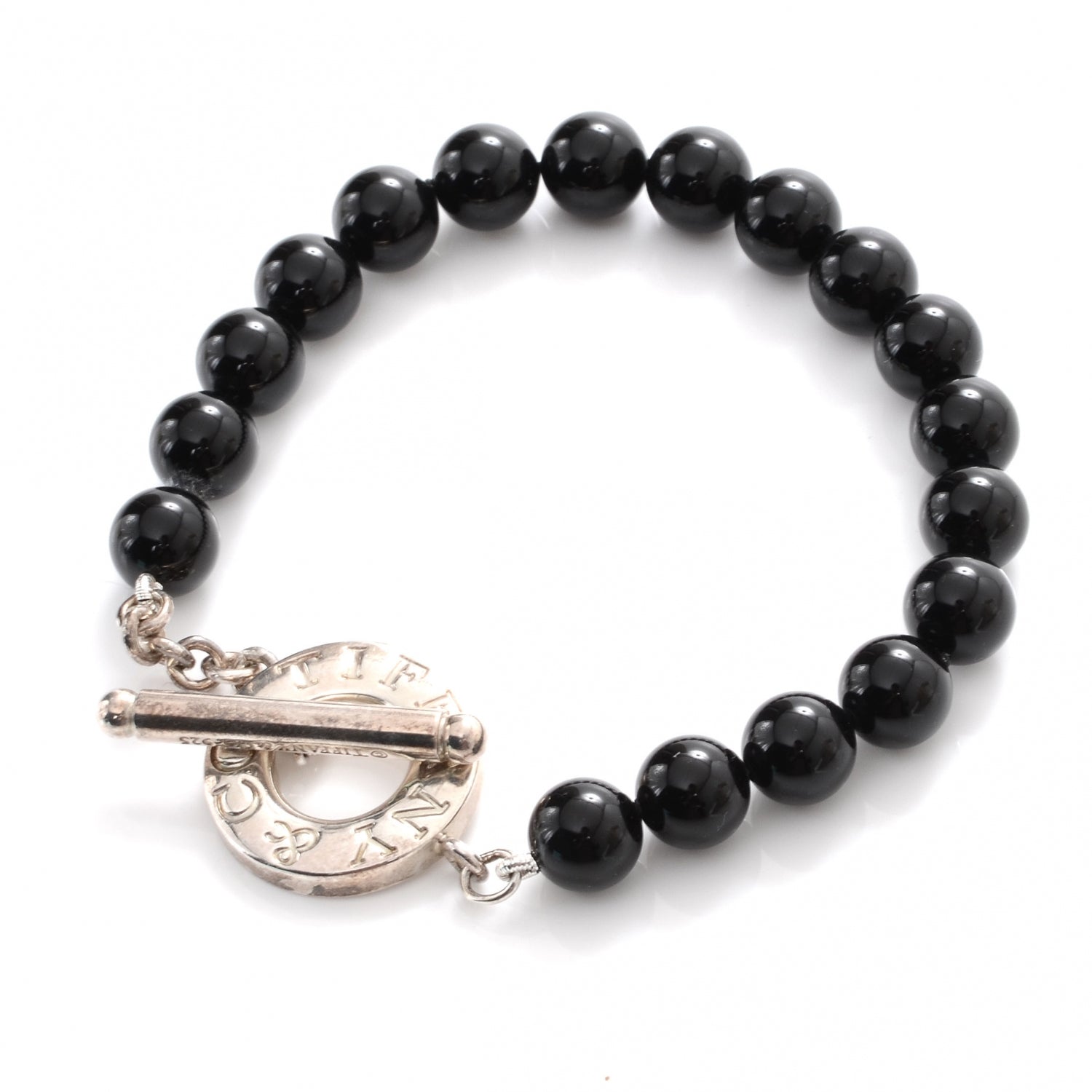 Tiffany Sterling Silver Black Onyx Bead Toggle Bracelet 3 of 6