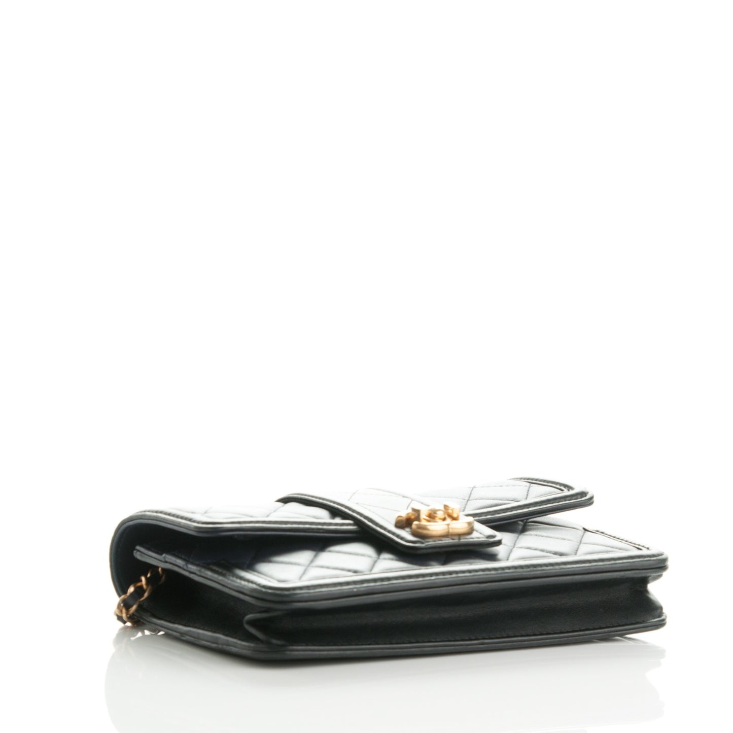 Lambskin Quilted Elegant CC Wallet On Chain WOC Navy Black
