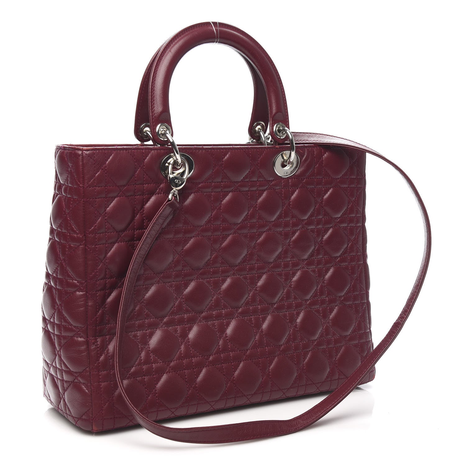 Christian Dior Lambskin Cannage Large Lady Dior Burgundy 3 of 13