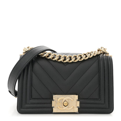 Chanel Caviar Chevron Quilted Small Boy Flap Black 1 of 11
