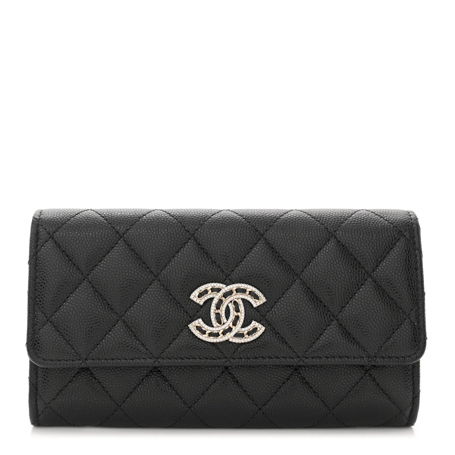 Chanel Caviar Quilted Crystal CC Large Gusset Flap Wallet Black 1 of 9