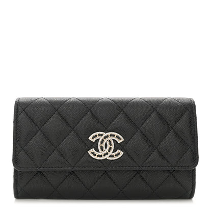 Chanel Caviar Quilted Crystal CC Large Gusset Flap Wallet Black 1 of 9