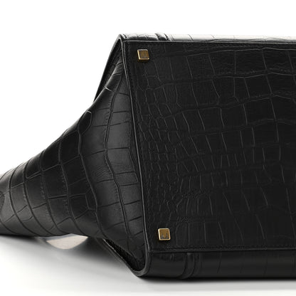 Celine Calfskin Crocodile Embossed Medium Phantom Luggage Black 8 of 10