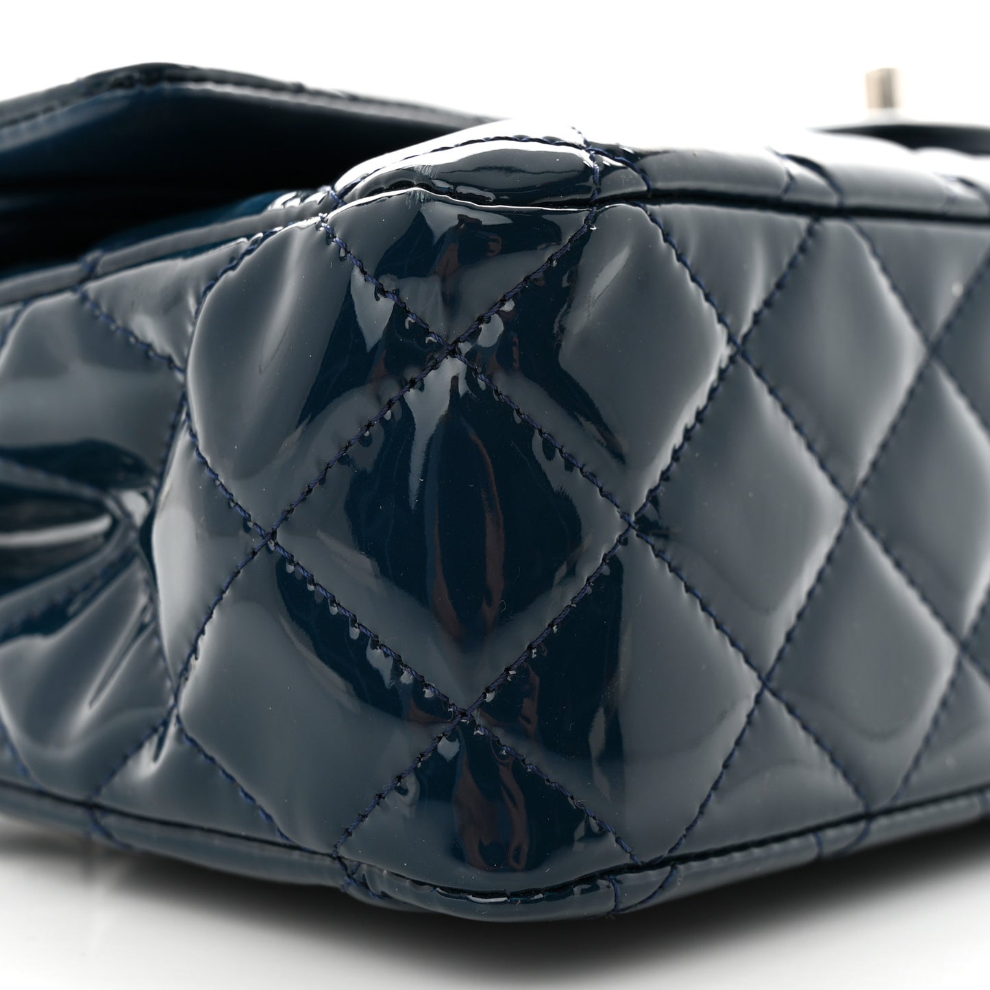Patent Quilted Medium Double Flap Navy