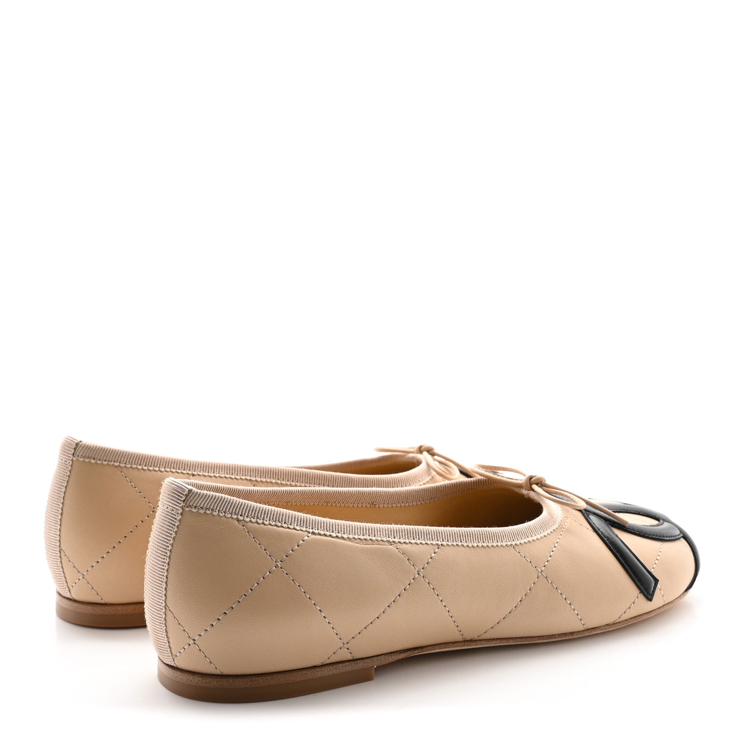 Lambskin Quilted CC Cambon Ballet Flats 37 Beige Black