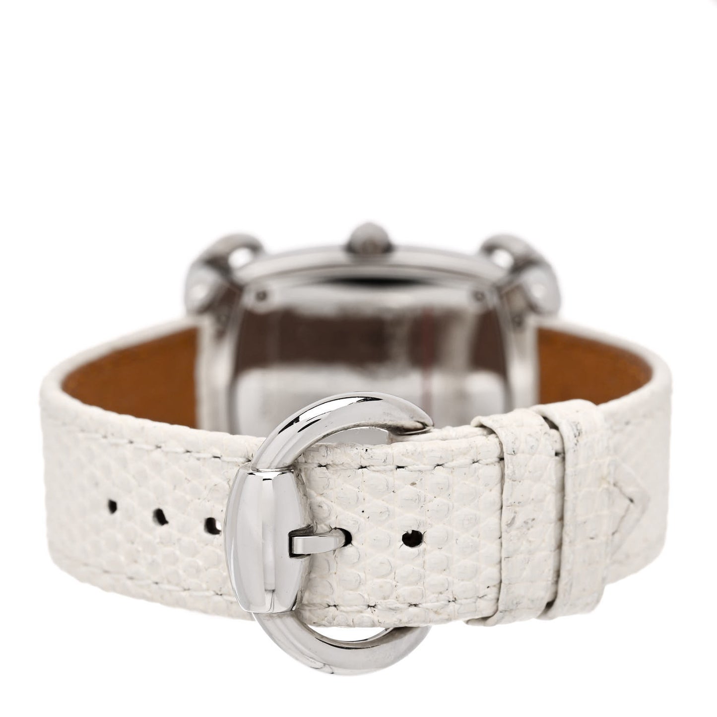 Stainless Steel Lizard Diamond 28mm Horsebit Quartz Watch White