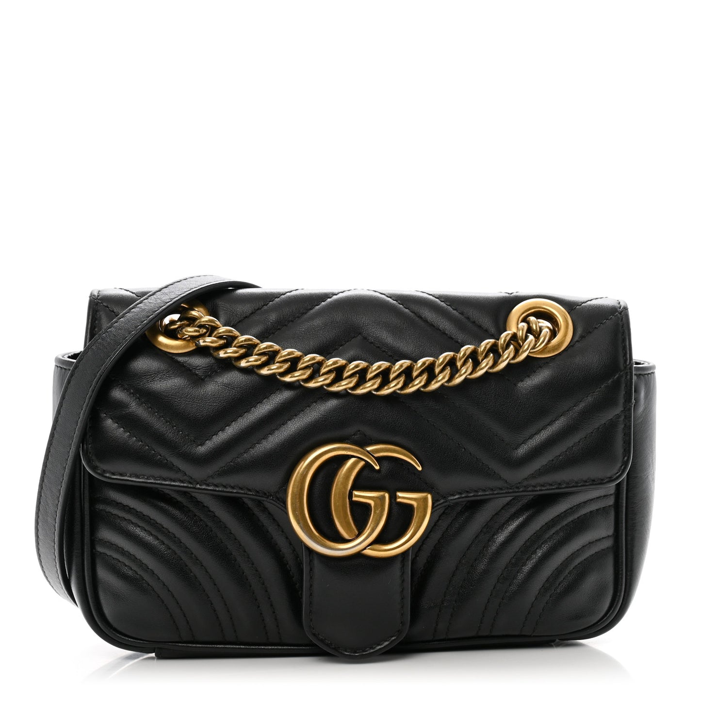 Calfskin Matelasse Mini GG Marmont Shoulder Bag Black