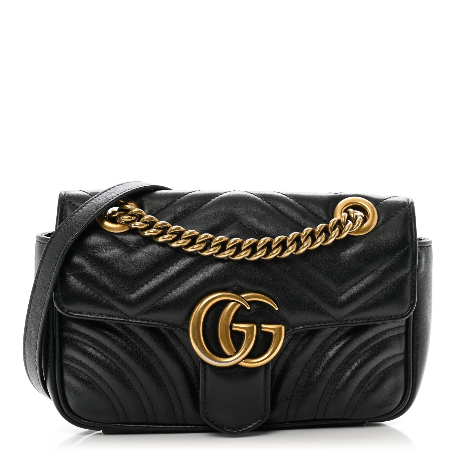 Gucci Calfskin Matelasse Mini GG Marmont Shoulder Bag Black 1 of 10