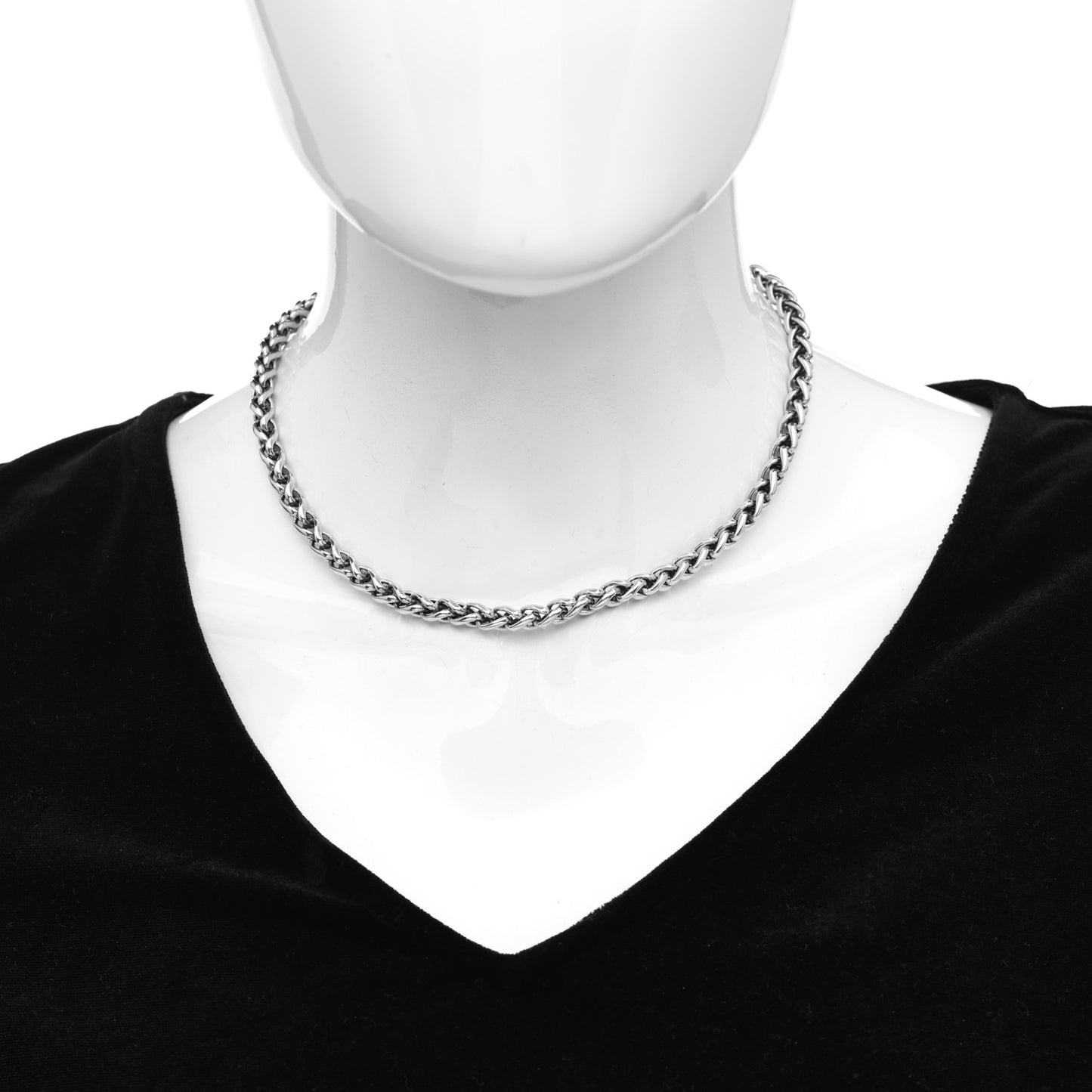 Sterling Silver 14K Yellow Gold 8mm Wheat Chain Necklace