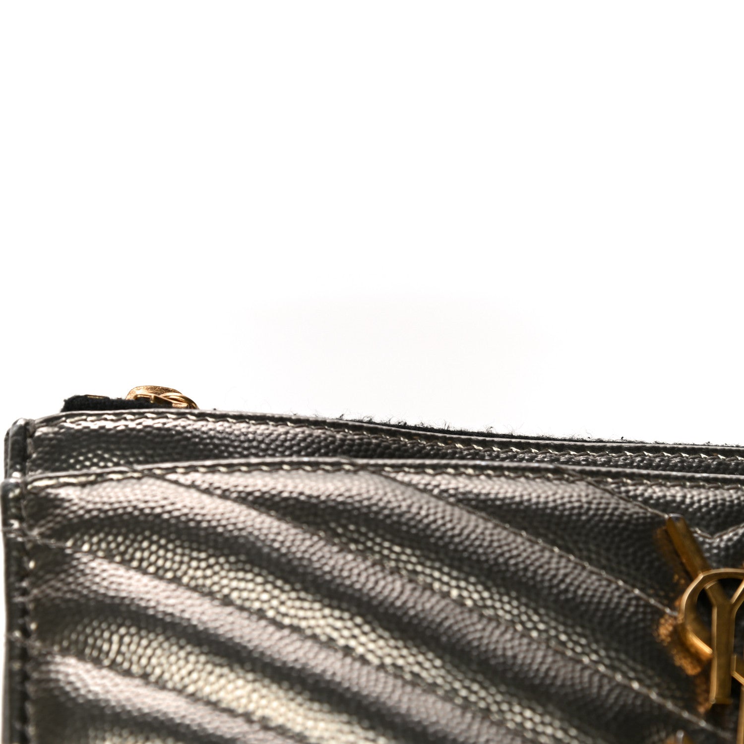 Saint Laurent Metallic Grain De Poudre Matelasse Chevron Monogram Bill Pouch Piombo 14 of 17
