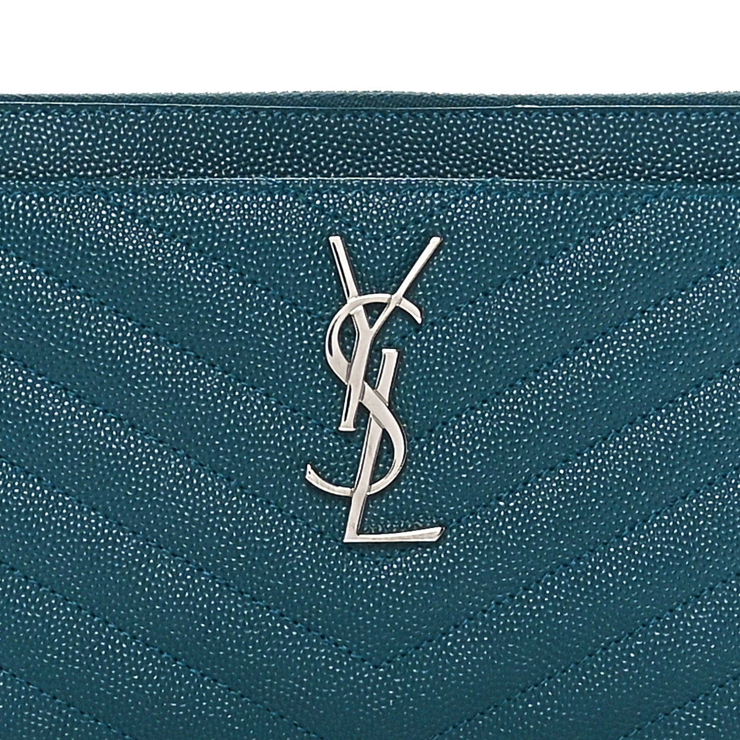 Saint Laurent Grain De Poudre Chevron Monogram Bill Pouch Malachite Green 5 of 8