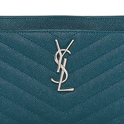 Saint Laurent Grain De Poudre Chevron Monogram Bill Pouch Malachite Green 5 of 8