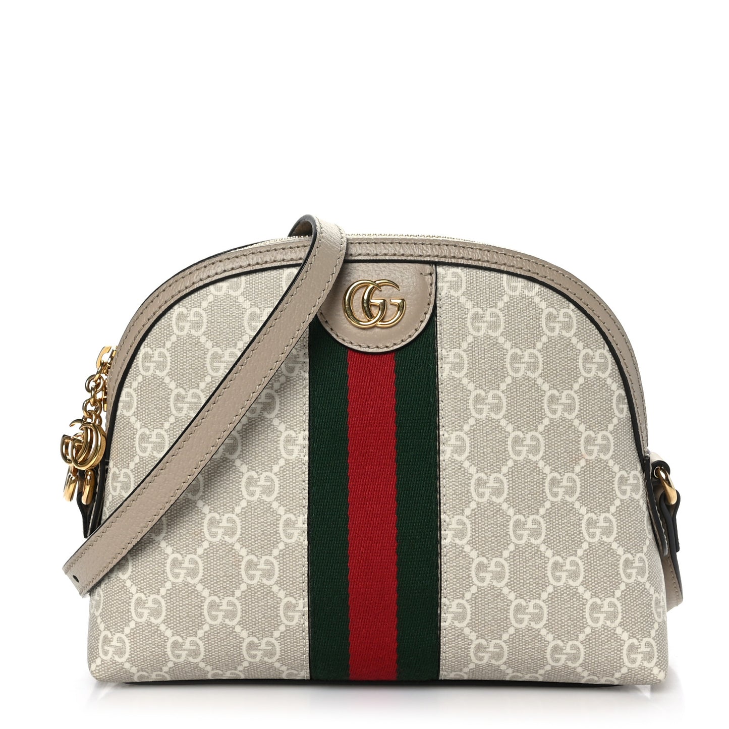 GG Supreme Monogram Textured Dollar Calfskin Web Small Ophidia Dome Shoulder Beige Mystic White Oatmeal