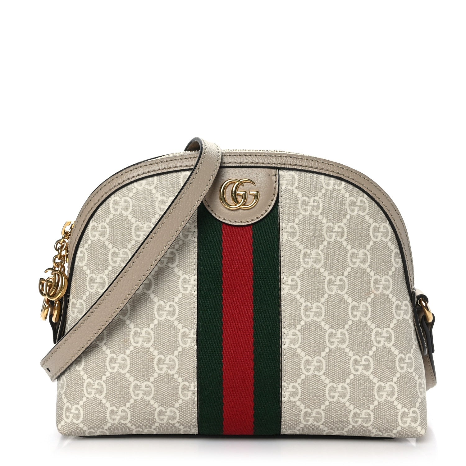 Gucci GG Supreme Monogram Textured Dollar Calfskin Web Small Ophidia Dome Shoulder Beige Mystic White Oatmeal 1 of 9
