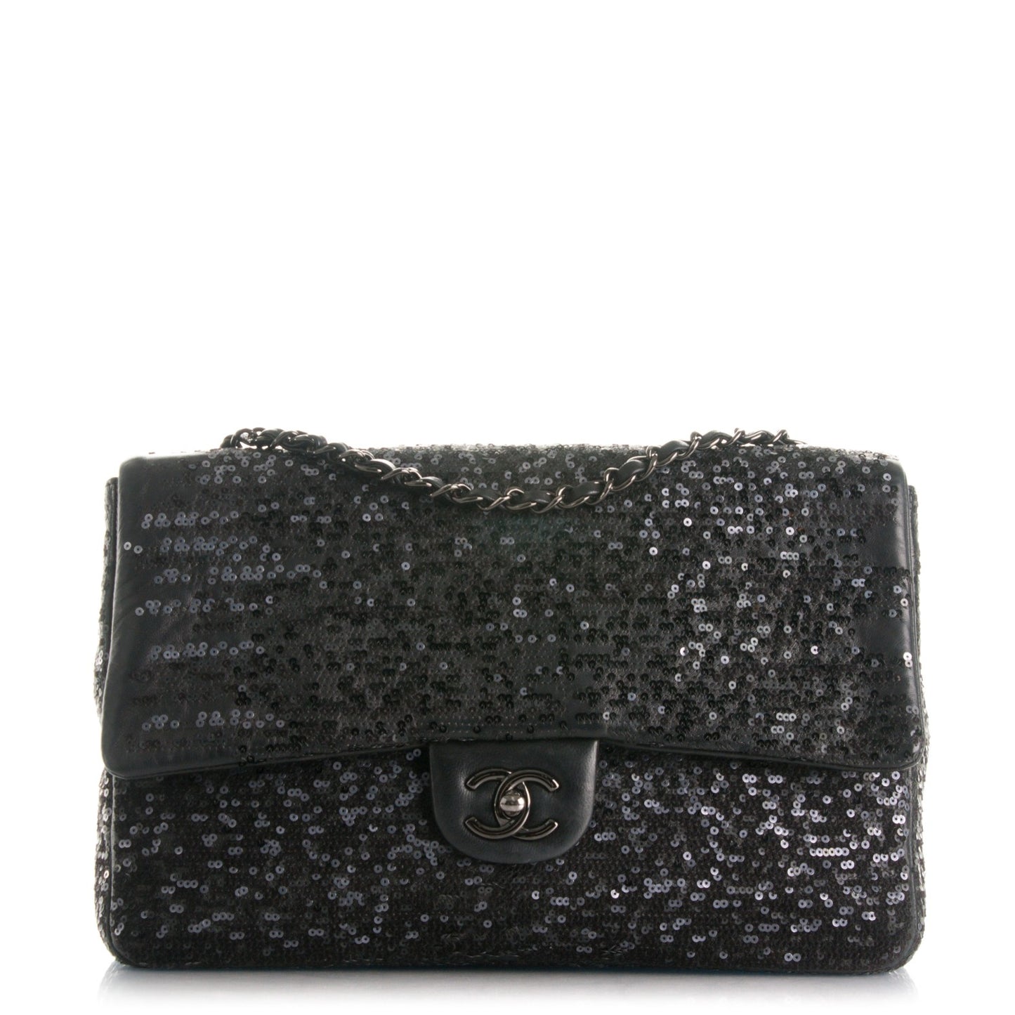 Sequin Lambskin Jumbo Moonlight on Water Flap Black