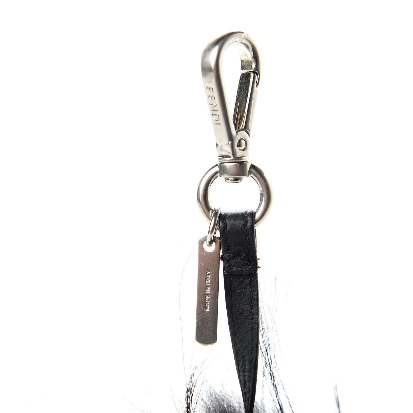 Cuoio Romano Goat Fox Fur Metal Stitch Triangle Monster Eyes Cube Bag Charm Black White