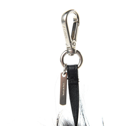 Fendi Cuoio Romano Goat Fox Fur Metal Stitch Triangle Monster Eyes Cube Bag Charm Black White 3 of 4