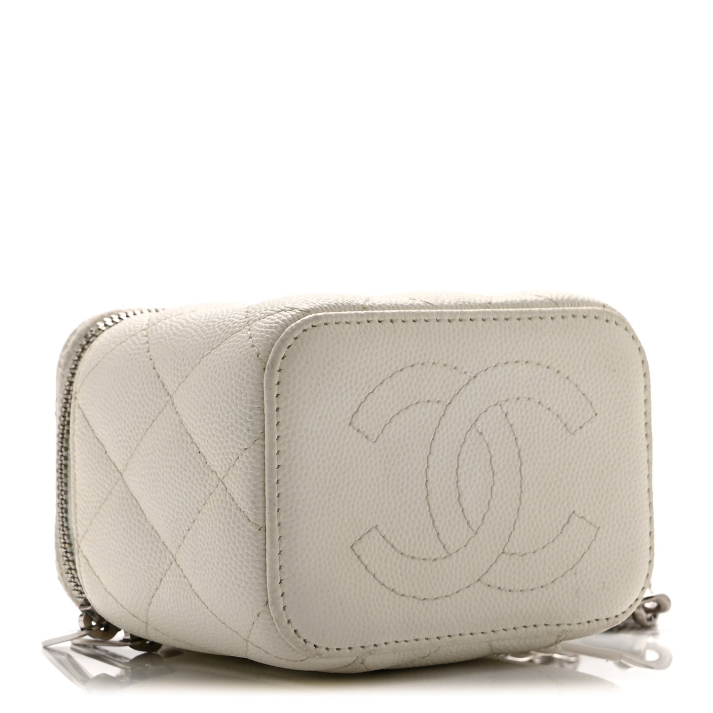 Caviar Quilted Enamel Coco Mini Vanity Case With Chain White