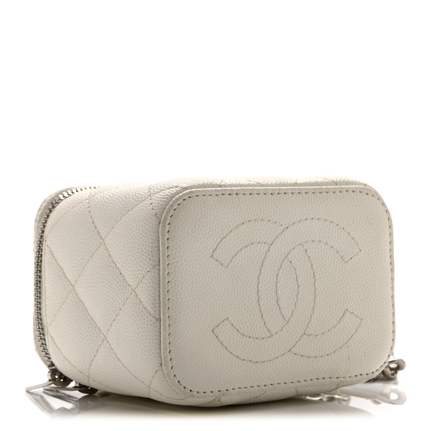 Chanel Caviar Quilted Enamel Coco Mini Vanity Case With Chain White 5 of 11