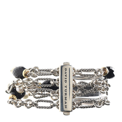 David Yurman Sterling Silver 18K Yellow Gold Black Onyx Pearl Multi Strand Figaro Bracelet 3 of 4